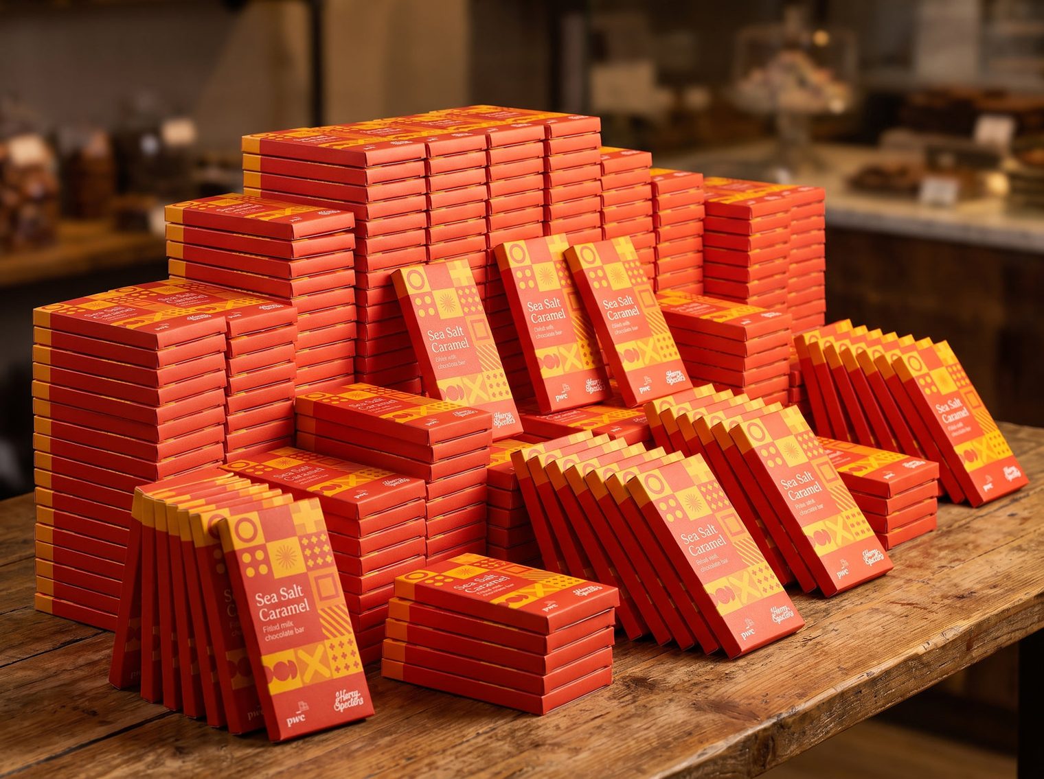 A large bespoke Harry Specters order, branded bars boxed for a corporate client